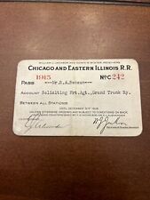 Rare 1915 Chicago & Eastern Illinois Railroad Pass Railway RR Train picture