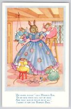 Postcard Fantasy Anthropomorphic Rabbit & Mice Sewing Dress Bunnies Ball Vintage picture