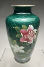 Vintage Green Sato Japanese Rose Decorated Ginbari Cloisonne Vase picture