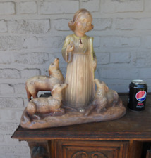 Antique Ceramic chalk ARNOVA signed young jesus with lambs sculpture statue picture