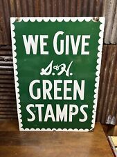 ANTIQUE USA DOUBLE PORCELAIN SIDED S&H GREEN STAMPS FOOD GROCERY STORE ART SIGN picture