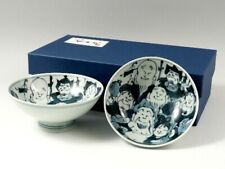 Pair Arita yaki porcelain Japanese Rice bowl Gohan Shichifukujin Seven of Gods picture