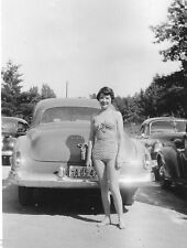 Vtg 1950's B&W PIN-UP Sexy Girl In Bathingsuit Howell Michigan Oldsmobile PHOTO picture
