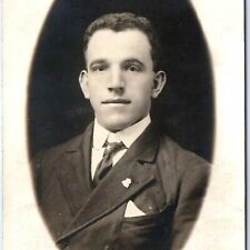 c1910s Handsome Young Man RPPC Close Up Headshot Real Photo Oval Border A159 picture