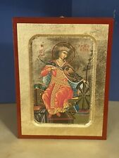 Saint Catherine -GREEK RUSSIAN WOODEN ICON, CARVED WITH GOLD LEAVES 6x8 inch picture
