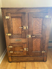 Antique Oak 3 Door Ice Box - All Orginal - 'Leonard Cleanable Refrigerator' picture