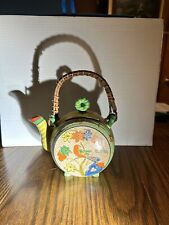 Vintage Japanese Teapot Hand Painted with Ratan Handle And Crackle Glaze picture