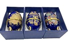 Faberge Inspired Trio Boxed Blue Decorative Blue  Eggs 3.75 Inches Tall Gift Set picture