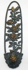 Cast Iron Green & Gold Patina Heavy Scrolled Roses Candle Holder Wall Hanging picture