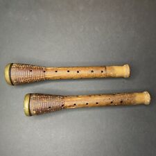2 Antique 1860s-1880s Cotton Mill Spindle Oak Brass & Hickory Bobbin Spindles picture