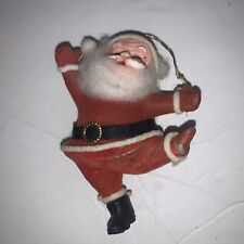 Vintage Santa Claus Ornament Molded Plastic Face Flocked Chenille WORN No Boot picture