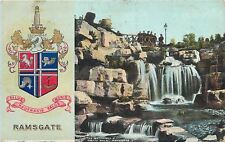 Ramsgate England~Coat of Arms~Waterfall & Grotto Walk~Folks on Bridge~1906 PC picture