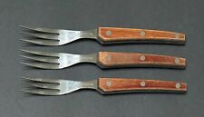 Rostfei AMC Stainless Three Prong Serving Fork Wooden Handle Vtg Japan Lot of 3 picture