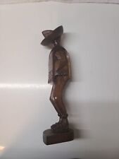 Vintage Mexican Hand Carved Wood Man Wearing Sombrero picture