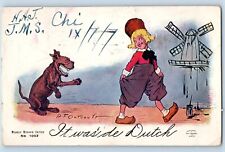 Outcault Artist Signed Postcard  Dutch Kid And Dog Windmill High Bridge NJ picture
