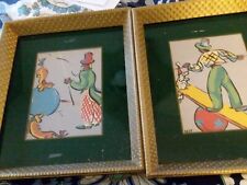 Vintage artist May Antique circus Carnival  Clown Balancing Dogs lithograph  picture