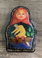 Russian Hand Painted Lacquer Box, Russian Art, Man Fishing, Hinged Trinket Box picture