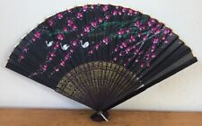 Vtg Antique Handpainted Wood Cloth Asian Japanese Chinese Sensu Fold Out Fan picture