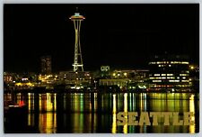 Seattle, Washington WA - Lake Union - Night View - Vintage Postcard 4x6 picture