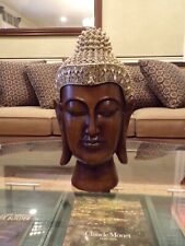 Vintage Handmade Wood Meditating Tibetan Buddha Head Statue Figurine Sculpture  picture