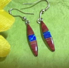 Navajo Sterling  Coral And Opal Earrings #698 picture