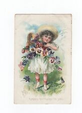 Tuck's Post Card  Young Girl with Basket of Flowers   Happy birthday to you picture