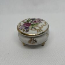 Vintage Miniature Porcelain Japanese Ring Box Lidded Floral Gold Gilding Footed picture