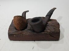 Sasieni 4 Dot Ruff Root Sitter London Briar Pipe Set W/ Stand Wooden Carved Vtg picture