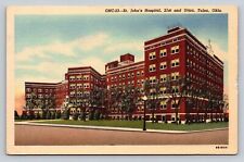 Vintage Unused Linen Postcard St. John's Hospital 21st and Utica Tulsa Oklahoma picture