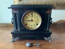Vintage Antique Wind Up Wood Mantle Shelf Clock- Sessions Pillars Claw Feet picture