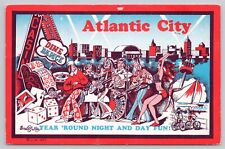 Year Round Night And Day Fun Atlantic City New Jersey Chrome Postcard picture
