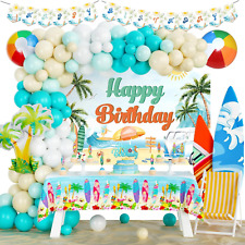Surf Party Decorations, Surfing Palm Tree Hawaii Summer Beach Pool Birthday Part picture
