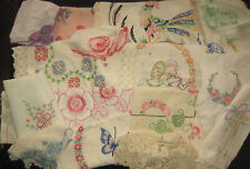 Vintage Hand Embroidered Crochet Edge Trim Cutter Linens Hankies for Crafts Use picture