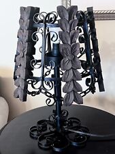 Vtg. Spanish Lamp Hand Forged Metal Wood Panels Chains Gothic Scrolling Design picture