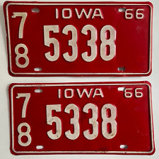 1966 Iowa License Plate PAIR Plates Ford Chevrolet Buick Dodge VW Pontiac GTO picture