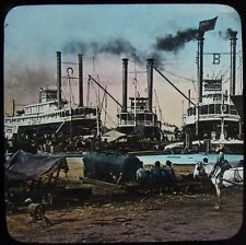 Glass Magic Lantern Slide PADDLE STEAMERS NEW ORLEANS C1890 VICTORIAN PHOTO USA picture