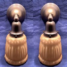 Pair Brass Sconces With Nice Amber Color Shades 9M picture