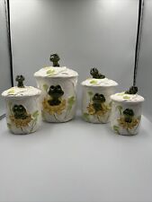 4 VINTAGE 1978 SEARS NEIL THE FROG CERAMIC KITCHEN CANISTERS + LIDS picture