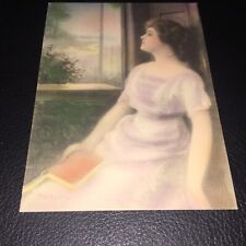 VICTORIAN F.R. HARPER 1880’s GIRL HOLDING A BOOK, LOOKING OUT A WINDOW CARD picture