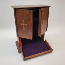 Antique Catholic Portable Altar Last Rites Wood Viaticum Cabinet Home Altar Box picture