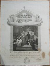 French 1828 First Communion Certificate, Notre Dame, Dioses du Nord, Engraved picture