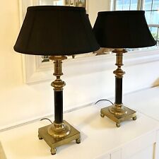 $1400 Chapman Pair Of Brass Black Table Lamps Vintage 1972 Original Shades picture