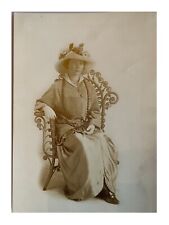Antique Photography Gorgeous Fancy Dressed Woman In Rattan Chair Gelatin Silver picture