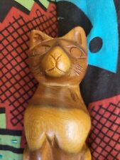 Vintage Wood Hand Carved Sitting Cat 8