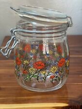 Vintage Arc France R. Carmen Wild Poppy Glass Hinged Jar Canister 3/4 L picture