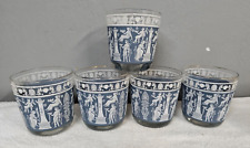 5 Vintage Jeannette Glass Corinthian Greek Blue $ White Roman Bar Ware Glasses picture