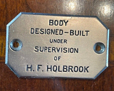 Original Vintage H. F. Holbrook Car Body Designer & Builder Emblem Plaque Badge picture