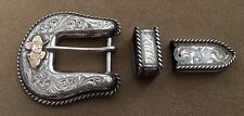 Rare R A Guthrie Sterling Silver & 10K Gold Ranger 3Pc Matching Belt Buckle Set picture
