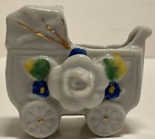 antique porcelain Baby Carriage, White, 1 1/2” x 2”, Made In Occupied Japan picture