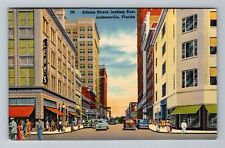 Jacksonville FL-Florida Busy Adams Street Shoppers Cars Vintage c1948 Postcard picture